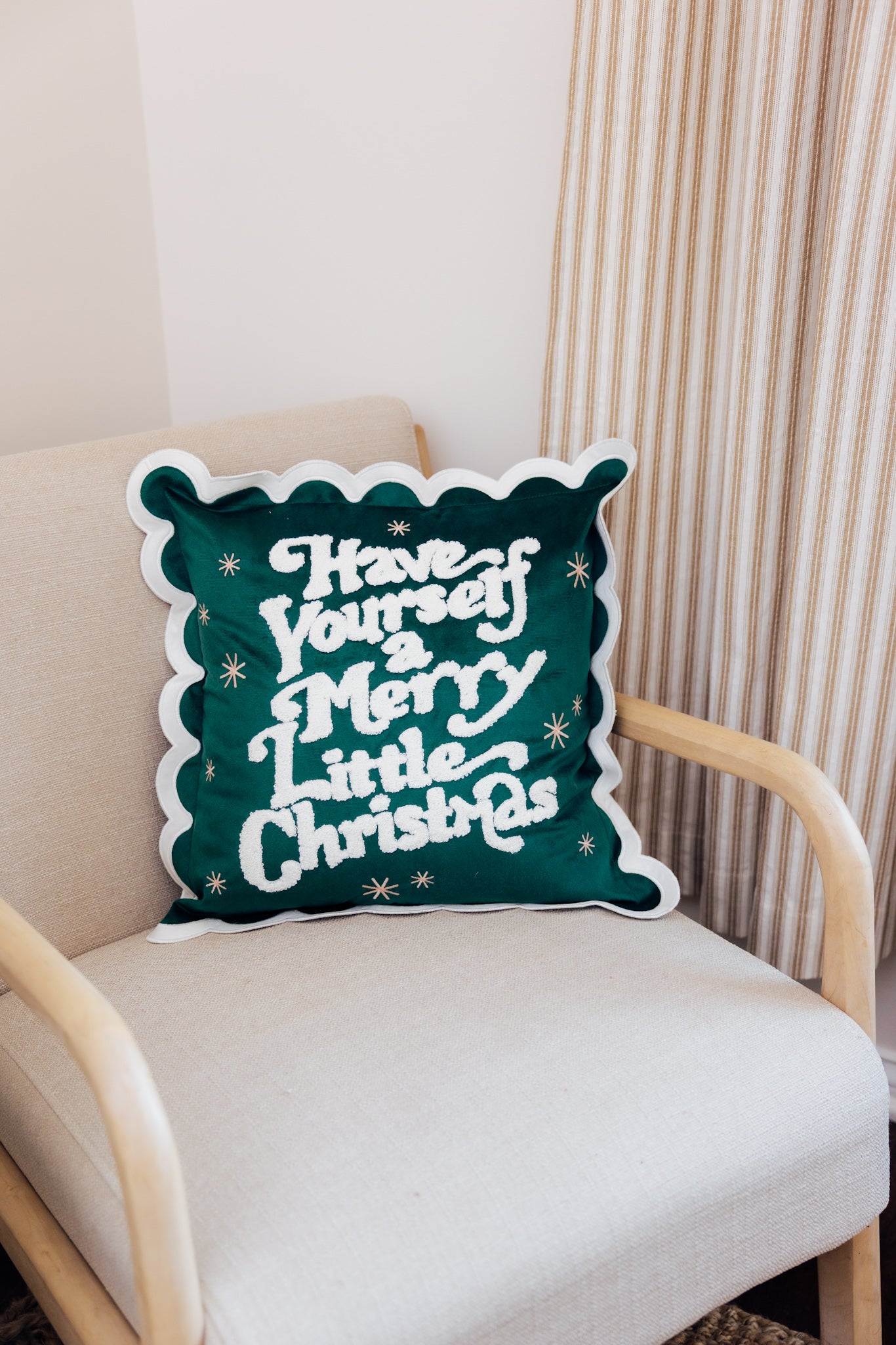Merry Little Christmas Scallop Pillow